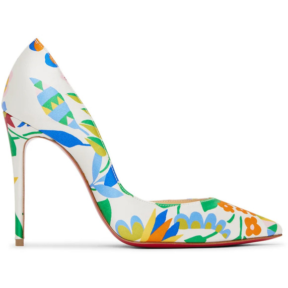 Christian Louboutin Iriza 100 Crepe Satin Bloomy Floral Pointed Toe Heel Pump 38 - Picture 1 of 12